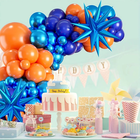 130-teiliges Ballonbogen-Set in Blau-Orange, geeignet für Weltraum-Thema, Geburtstagsfeier, Abschlussfeier, Dekoration, tägliche Dekoration.
