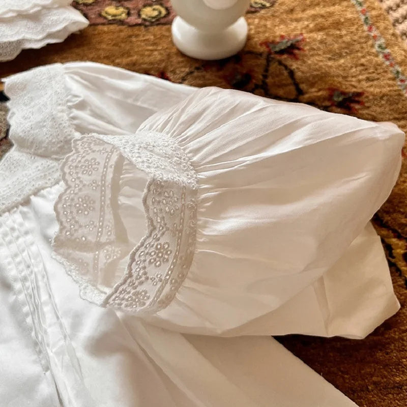 Sweet Spring Autumn Pure Cotton Women's Long Sleeve Pajama Set Loose Female Sleepwear Suits Royal Pyjama Home Wear Plus Size.