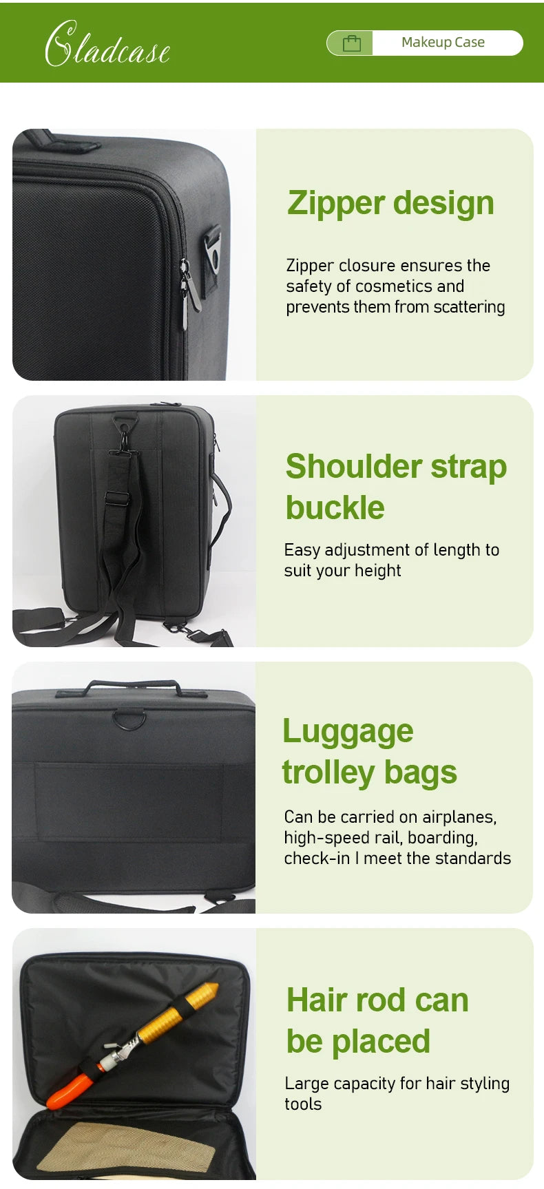 GLADCASE Makeup Case Large Waterproof Makeup Toolbox Professional With Brush Holder Beauty Cosmetic Suitcase Make Up Organizer.