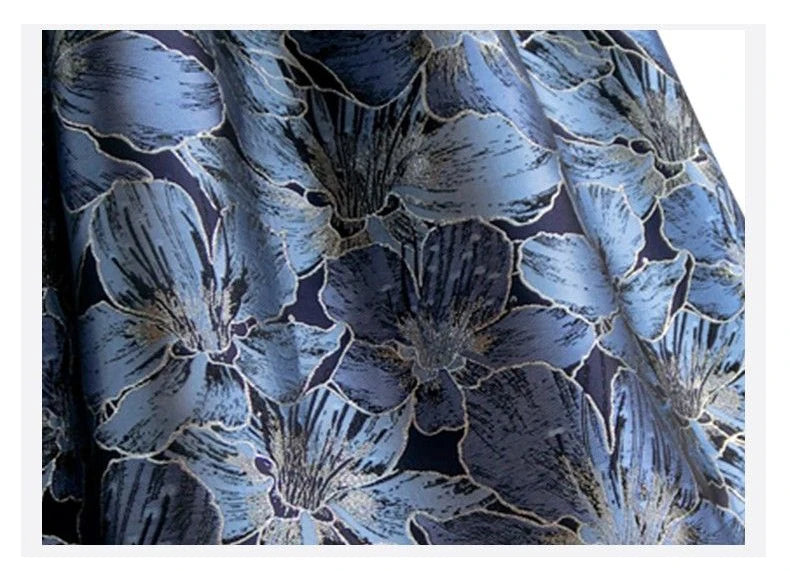 Blue Floral Print Vintage High Waist Ball Gown A-line Loose Women's Skirt Knee-Length Long Skirts For Women Clothing Fashion.