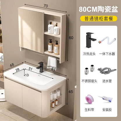 Space Badezimmerschrank aus Aluminium mit Wabenbogen und Seitenschrank, Waschbecken-Kombination, WC-Waschbecken, integrierte Keramik