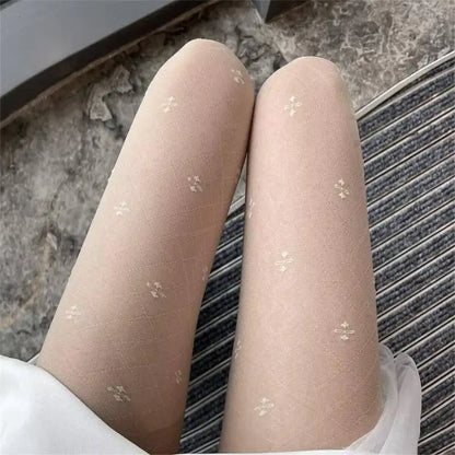 Elegant Four Leaf Jacquard Sheer Pantyhose Soft Stretchy Mesh Tights for Women.