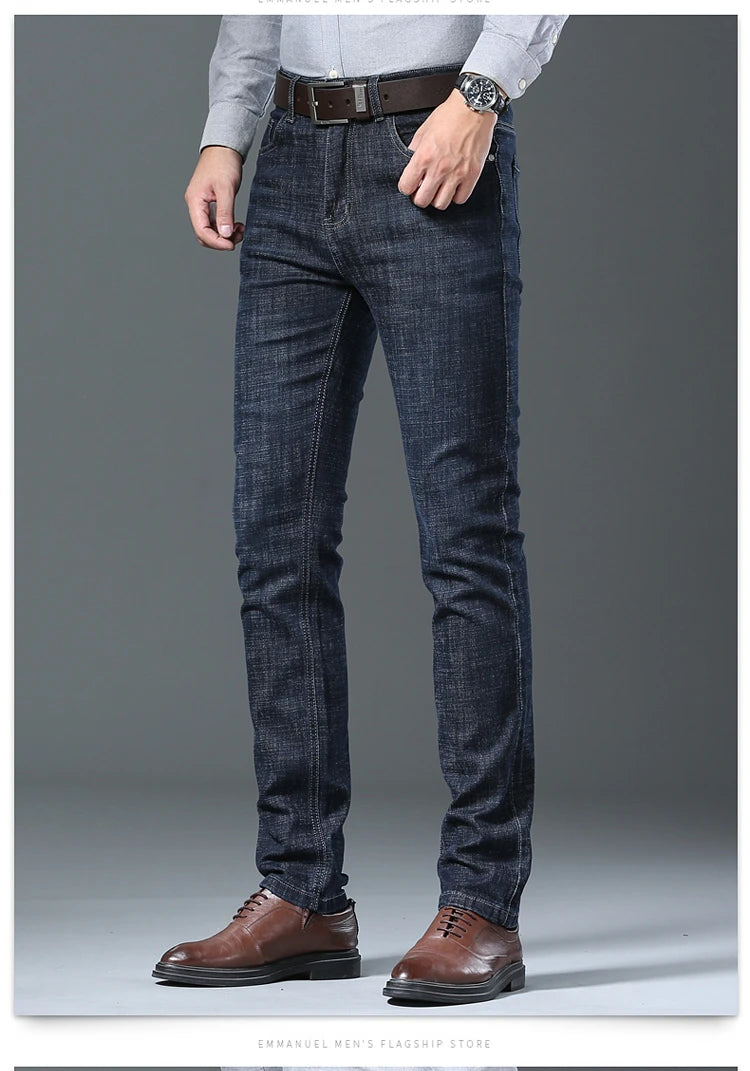 Male  All-match Brand Trousers Four Season Men's High Quality Jeans  Business Casual High Waist Denim Pants Simplicity Cool
