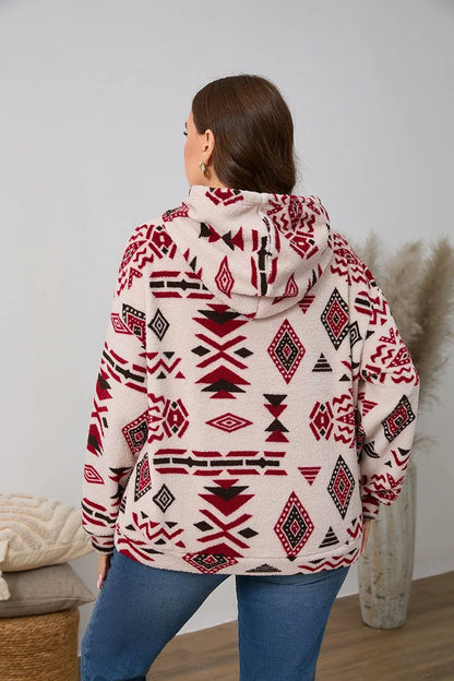 Kapuzenpullover für Damen, große Größe, Reißverschluss-Sweatshirts, ethnischer Druck, flauschiger Streetwear-Pullover, Herbst-Winter-Rollkragenpullover.