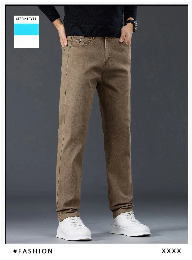 Male Brand Jeans Clothing Light Luxury Stretch Looes Fit Pants Comfortable Soft Business Fashion Straight Casual Denim Trousers.