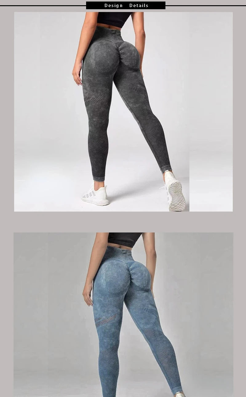 Hollow Out Leggings Women Seamless Slim Tights Frosted Water Washing Fitness Pants High Waist Hip Liftting Stretchy Yoga Pants.