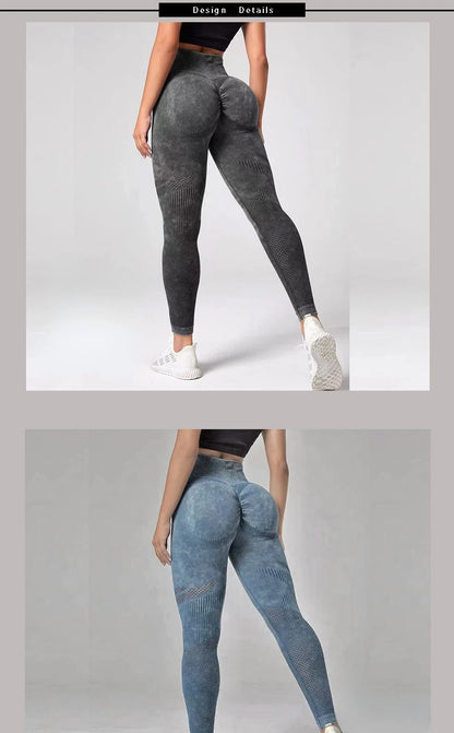 Hollow Out Leggings Women Seamless Slim Tights Frosted Water Washing Fitness Pants High Waist Hip Liftting Stretchy Yoga Pants.