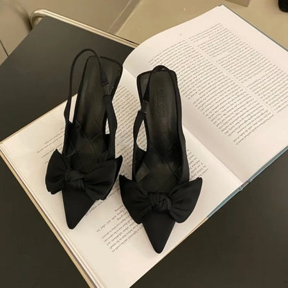 Women Shoes 2024 Spring New Butterfly Knot Women Slingbacks Heels Shoes Sexy Dress Thin Heel Pointed Toe Ladies High Heels Women.