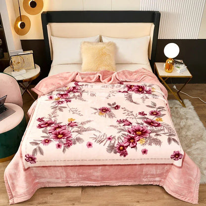 Double Layer Winter Thicken Raschel Plush Weighted Blanket For Bed Warm Heavy Blankets Throw Printed Flowers Fluffy Soft Carpet