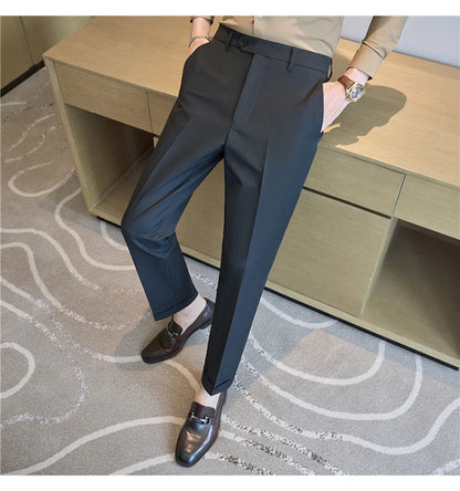 Men Suit Pants 2025 Elastic Slim Fit Formal Dress Pants Solid Casual White Trousers Pantalon Homme Wedding Party Men Clothing