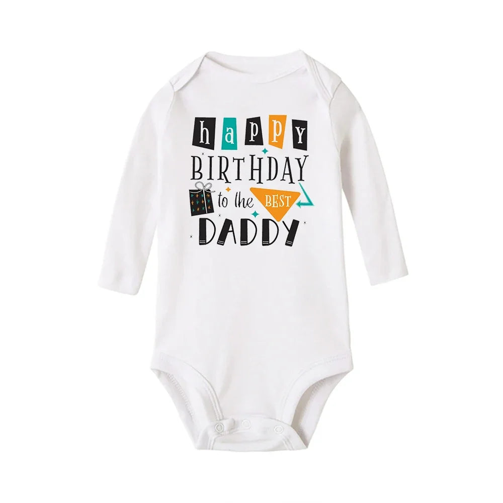 Baby-Strampler „Happy Birthday To The Dad“-Aufdruck, Säuglings-Body für Jungen und Mädchen, Kleidung für Papa, Geburtstagsgeschenk, Overall, Kleinkind-Outfits.