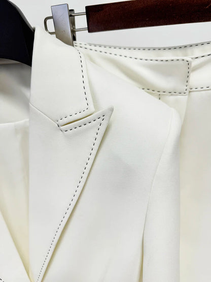 HIGH STREET Newest Fashion 2024 Designer Suit Set Women's Contrast Stitching Belted Blazer Pants Suit 2pcs.