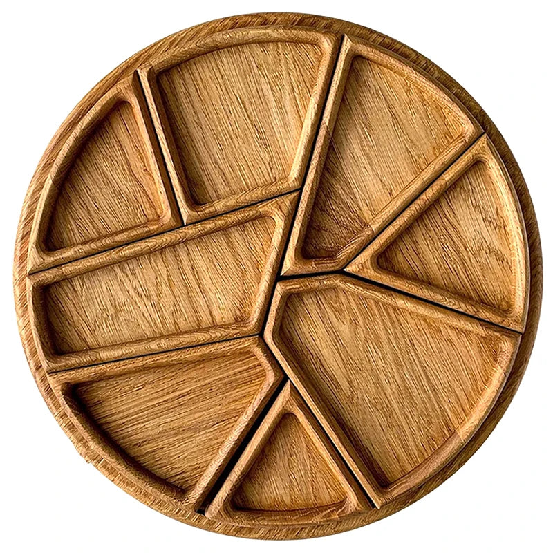 Divided Wood Serving Tray Snack Dessert Platter Fruit Appetizer Serving Plate Serving Platter Round For Candy Nuts Appetizers.