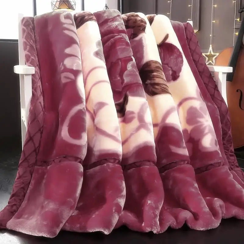 Red Rose Pattern Plush Blanket Upgraded Thickened Cold Resistant Quilt Multi Purpose Machine Wash Skin Friendly Bedding Sheet