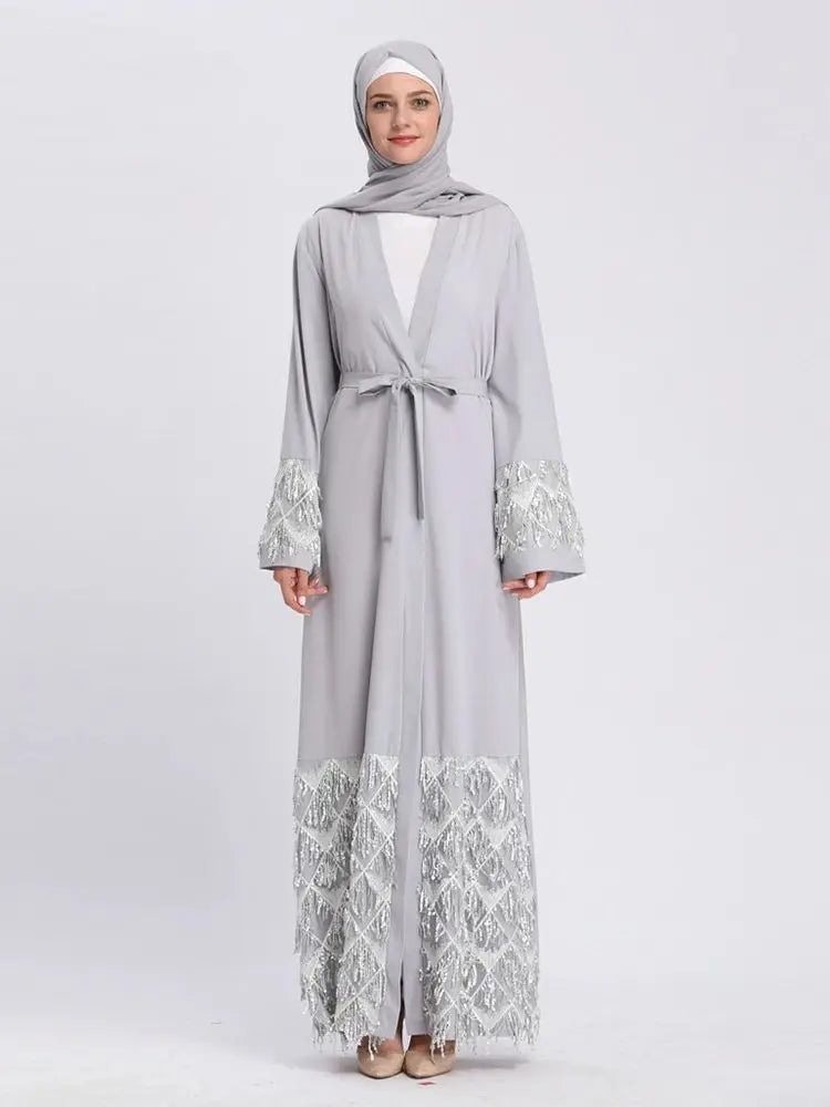 Ramadan Eid Gray Kimono Abaya Damen Dubai Islam Women Muslim Modest Dresses Kebaya Kaftan Robe Musulmane Caftan Marocain Femme.