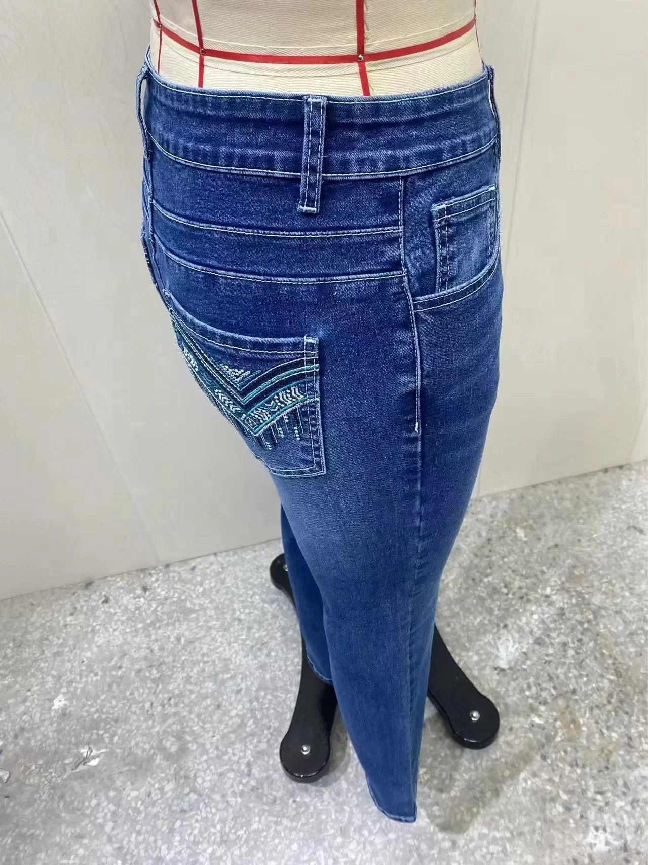 Classic Retro Style Solid Color Denim Pants Elastic Slimming Flared Long Trousers High Waist Jeans Women's Fashion Decorative Bu.