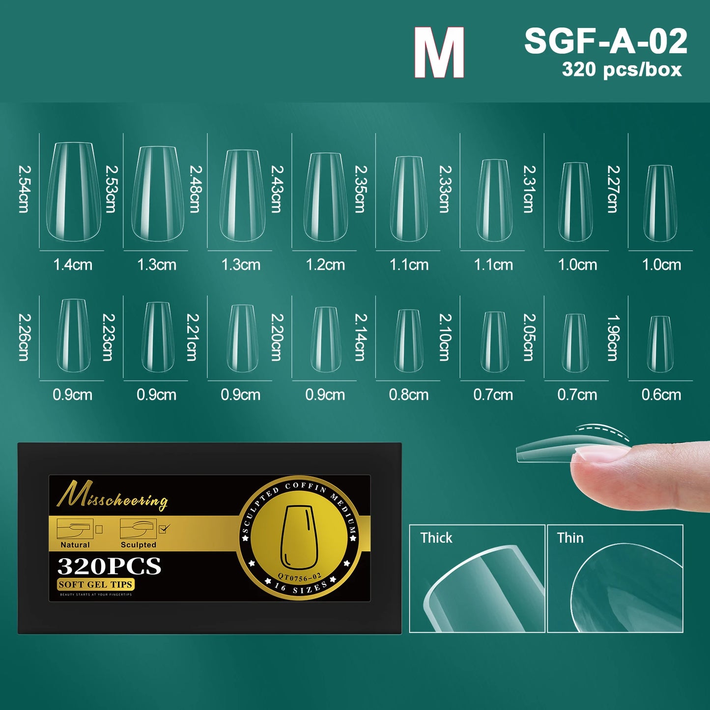 16 Sizes Curved Arch Soft Gel False Nail Tips Full Cover Press on Almond Capsules French Coffin Artificial Fake Nails Extension