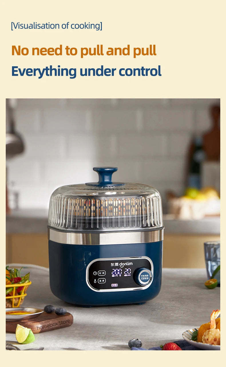 2.5L Smart Electric Air Fryers Oil-free Automatic Household Kitchen 360°Baking Convection Oven Deep Fryer Visible Window 220V.