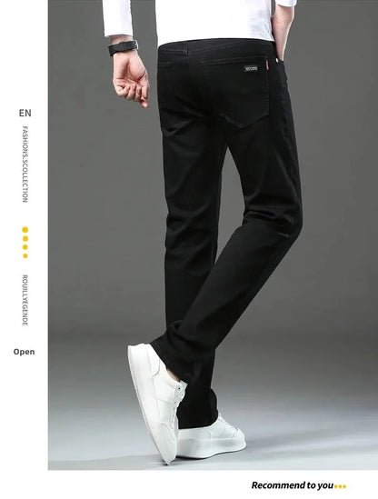 Slim Fit Casual Men's Jeans Youth Straight Leg Regular Business Elastic Long Trousers Autumn New Arrival from Mainland China