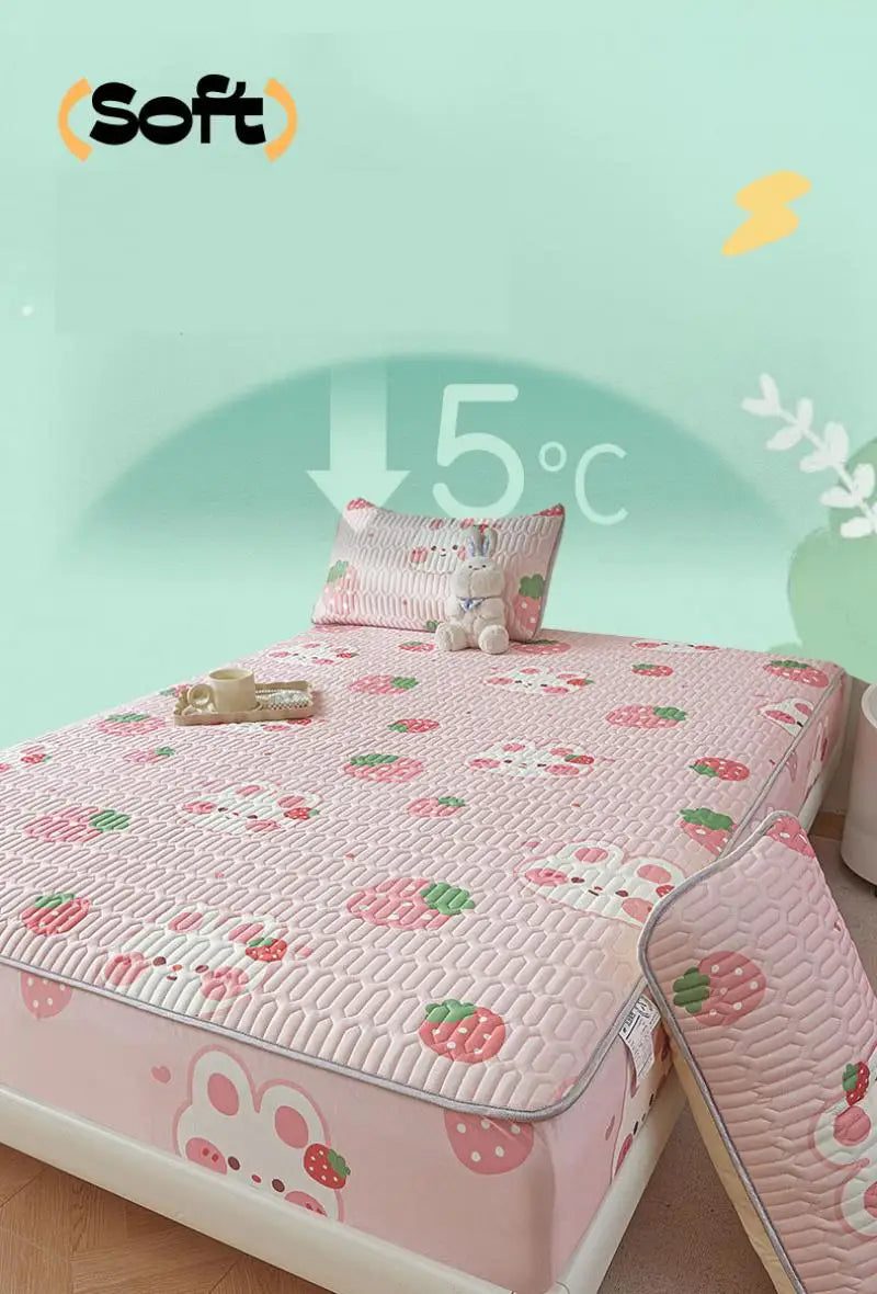 Cartoon Cute Pattern Cooling Fitted Sheet Single Natural latex fabric Soft cushion for Bedding Slow rebound Non-Slip Mattress.