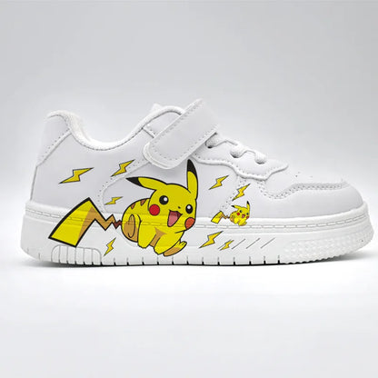 2025 Pikachu Cartoon Cute Unisex White Sneakers Spray Paint Kids Casual Shoes Cross Border Hot Sale.