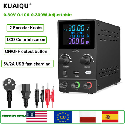 KUAIQU DC Lab Power Supply 30V 10A 60V 120V Adjustable Switching Power Supply Encoder Knob Display Regulator For Phone Repairing.