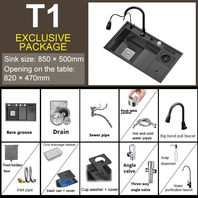 Stepped Stainless Steel Sink Kitchen with Cup Washer Multifunctional Large Single Slot Washbasin Dishwasher Sinks