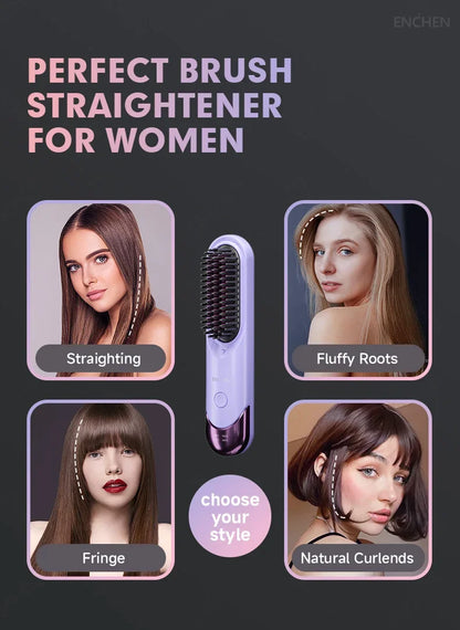 ENCHEN 2in1 Hair Straightener Brush Professional Electric Hair Stuff 200 Million Negative Ions Electric Brushes Hair Tools H100.
