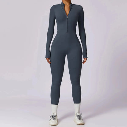 Zipper Sensation Long Sleeve Yoga Suit High Intensity Fitness Sports Bodysuit Tight Fit Clothing 8306 One Piece Suit