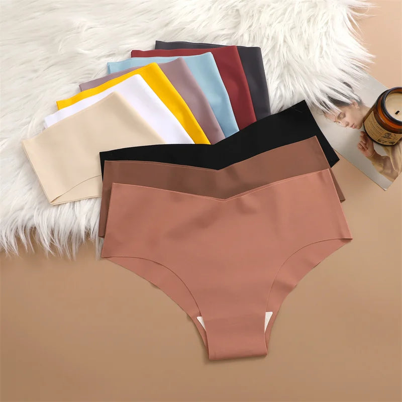 6PCS Women Seamless Panties Ice Silk Ultra Thin Briefs Sexy V Waist Underwear Female Breathable Lingerie Low Rise Underpants.