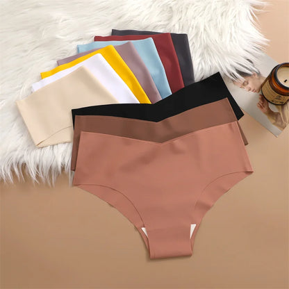 6PCS Women Seamless Panties Ice Silk Ultra Thin Briefs Sexy V Waist Underwear Female Breathable Lingerie Low Rise Underpants.