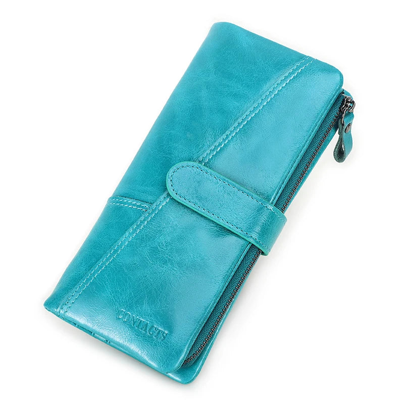 Contact's New Genuine Leather Wallet Fashion Coin Purse For Ladies Women Long Clutch Wallets With Cell Phone Bags Card Holder