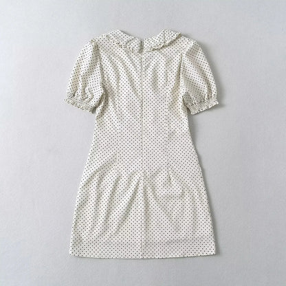 Luxus-Kleider für Damen, 2022, Sommer, kurzes Kleid, sexy, französisches Minikleid, kurzes Puffärmel-Minikleid mit Schleifendetail, Punktedruck.