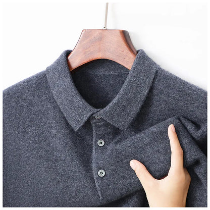 100% Wool. High-quality Men's Warm Sweater, Business Casual Stretchable POLO Shirt, Fall/winter Pullover Knitted Sweater.