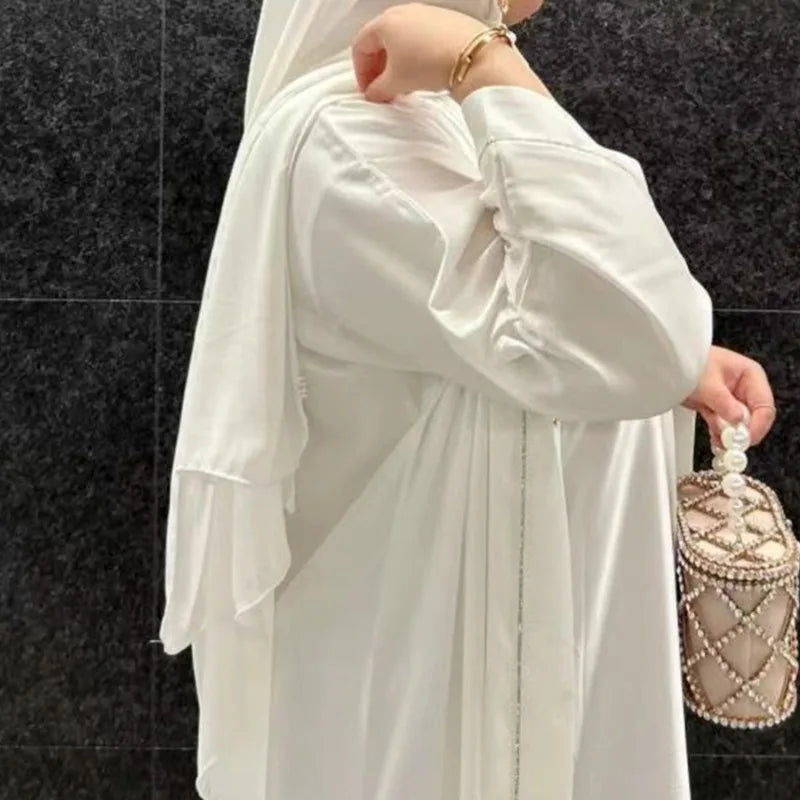 2024 Muslim Modest Cardigan for Women Eid Arab Abaya Dubai Dress Islamic Daily Long Sleeve Clothing Turkey Solid Color Coat Robe.