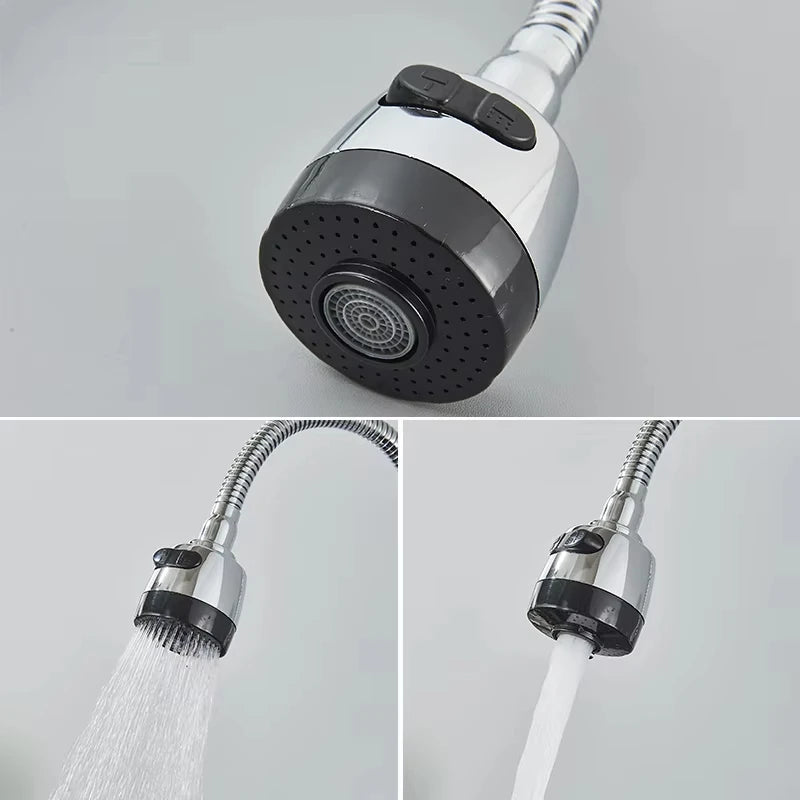 Chrome/black wall-mounted swivel, two-way spout, water stream sprayer, hot and cold water flexible hose kitchen mixer tap