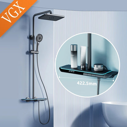VGX LED Digital Shower System Modern Bathroom Temperature Display Shower Faucet Set Rainlfall Bathroom Mixer Bidet Shower Set