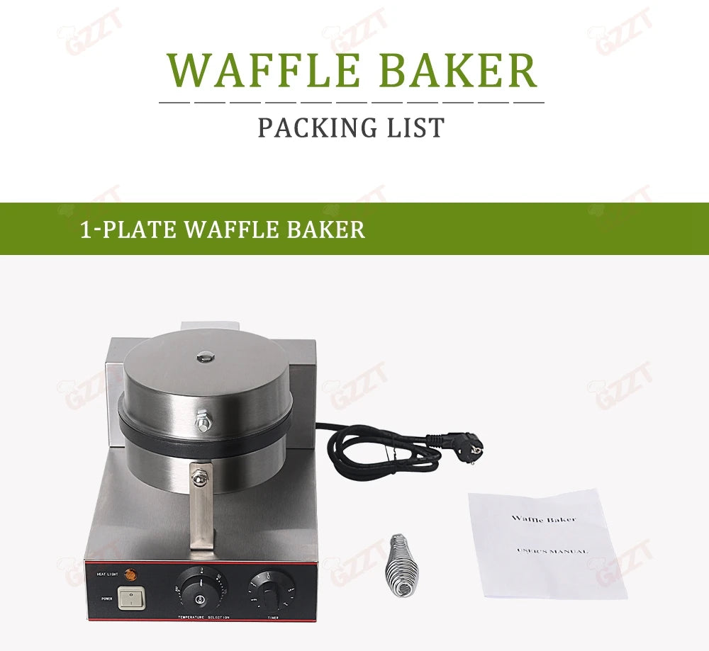 GZZT Commercial Double Head Waffle Maker 4-Piece Non-stick 2000W Adjustable Temperature 50-300℃ High-Efficiency Snack Machine.