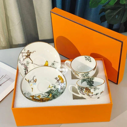 European ceramic western dinner plate, jungle set, steak plate, Coffee cup, afternoon , personalized gift set.