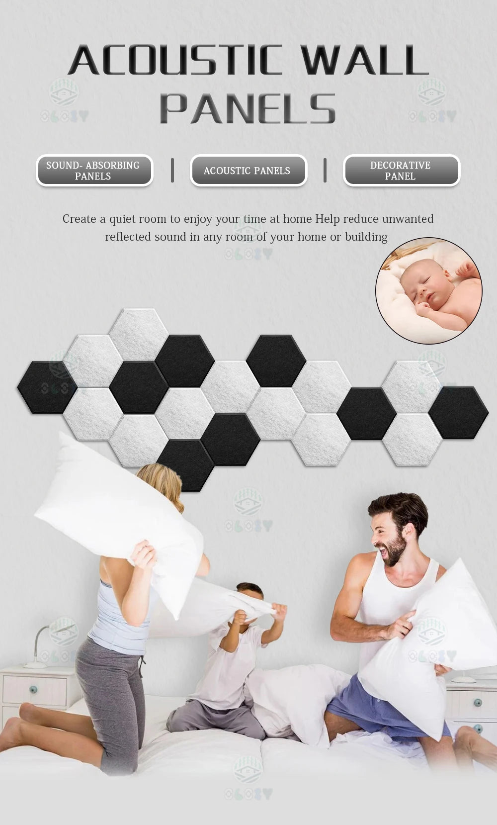 Sound Absorbing Wall Panels Hexagon 6 Pcs Bedroom Acoustic Insulation Sound-absorbing Panels Decor Acoustic Absorption Panel