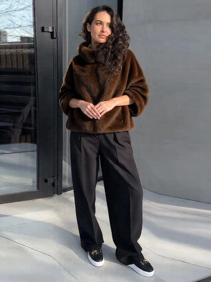 Chic Faux Pelz frauen Mäntel Elegante Revers Binden Gürtel Verdicken Volle Hülse Weibliche Jacken 2025, Herbst Winter Neue dame Streetwears