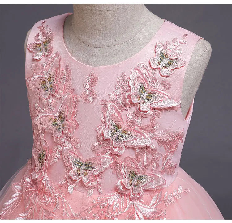 Elegantes Kleid für Mädchen, Abend, Hochzeit, Schmetterlingsapplikationen, Netzstoff, Prinzessinnenkleid für Kinder, Geburtstagsfeier, Abschlussball, Performance-Kleid
