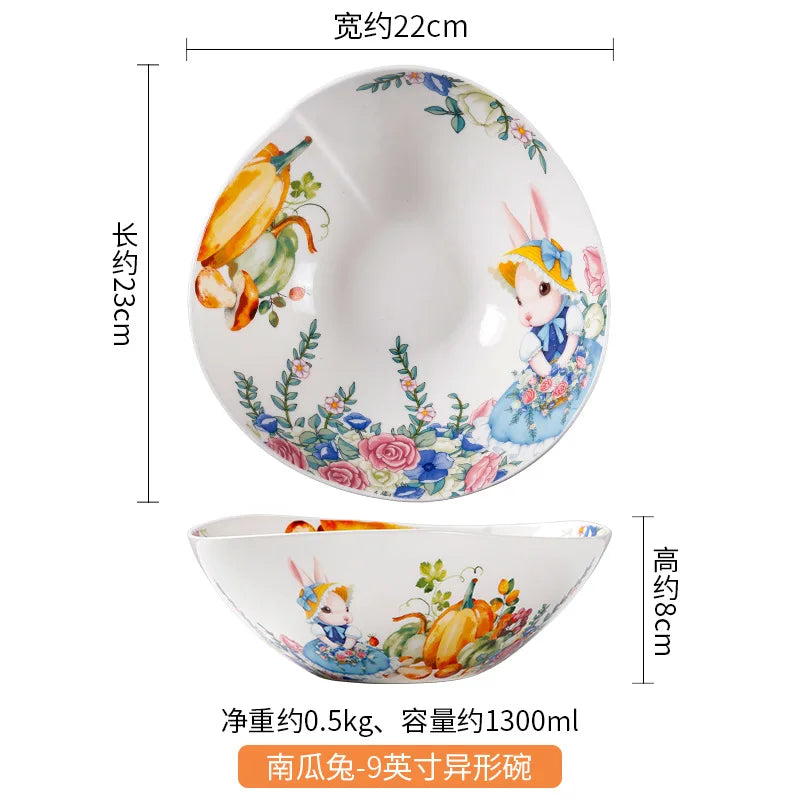 Creative Pumpkin Rabbit Pattern Tableware Garden Style Ceramic Plate Home Cute Dinner Plate Salad Bowl Kitchen Accessories