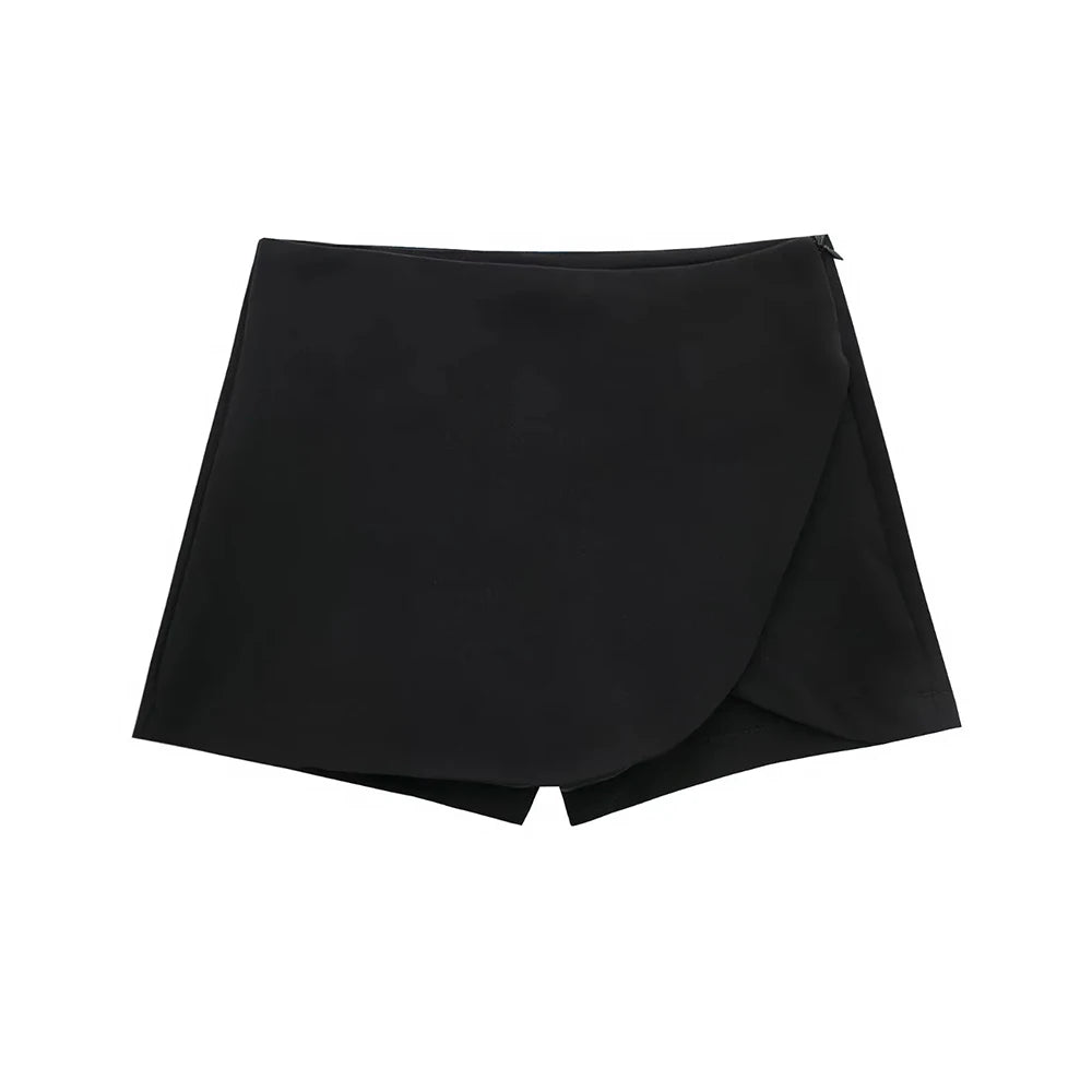 Women Fashion Pareo Style Shorts Skirts Vintage High Waist Side Zipper Female Skort Mujer.