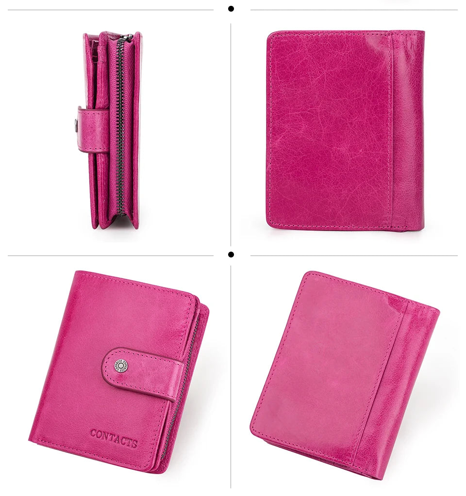 Contact'S Genuine Leather Wallets Women Men Wallet Short Small RFID Blocking Card Holder Wallets Ladies Red Coin Purse