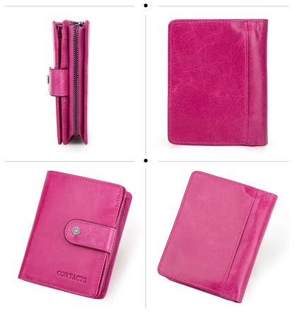 Contact'S Genuine Leather Wallets Women Men Wallet Short Small RFID Blocking Card Holder Wallets Ladies Red Coin Purse