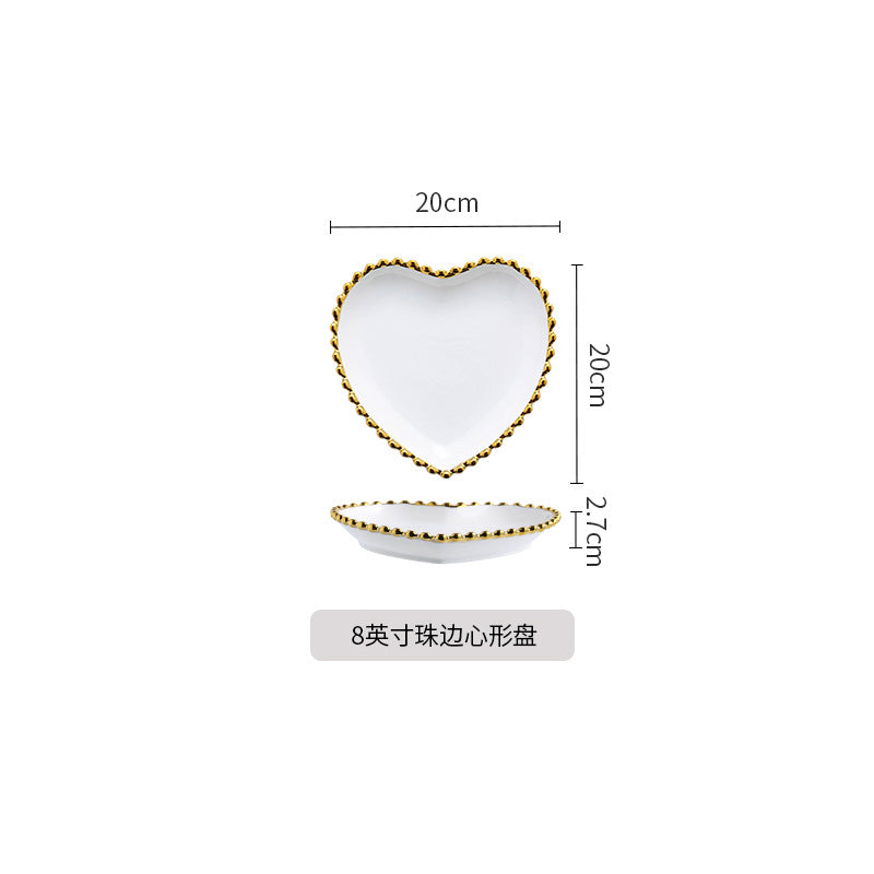 Nordic Luxury Phnom Penh Love Plate Ceramic Plate Dim Sum Fruit Breakfast Salad Dish Restaurant Steak Plate Jewelry.