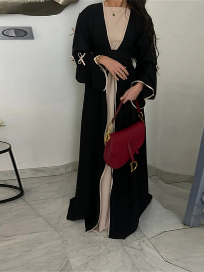 Ramadan Eid Open Butterfly Bow Kimono Abaya Damen Dubai Luxury Islam Muslim Modest Dress Women Kebaya Kaftan Robe Femme Musulman.