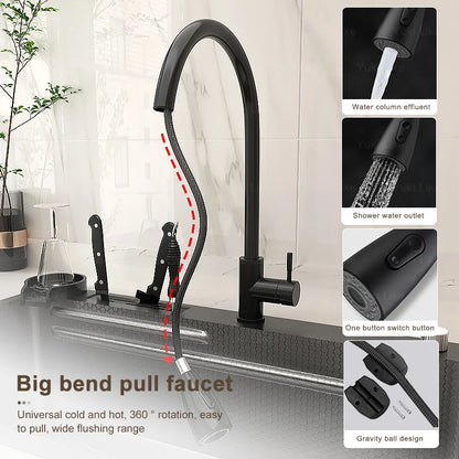 Stainless Steel Kitchen Sink Embossed Large Single-Slot With Kitchen Faucet Multifunctional Washbasin for Apartment