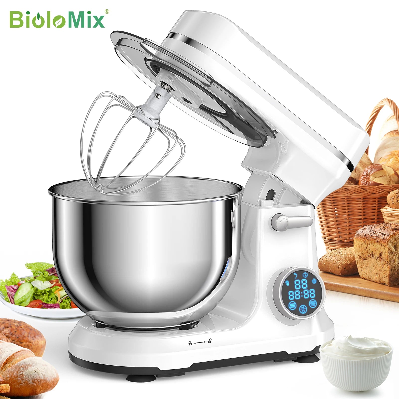 5L Kitchen Stand Mixer, 1200W 11-Speeds DC Motor, Digital OLED Screen, Electric Food Mixer with Dough Hook, Whisk.
